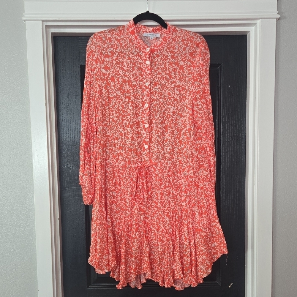 Olivaceous Orange & White Floral Cottagecore Handkerchief Hem Dress Size Medium - Picture 1 of 12